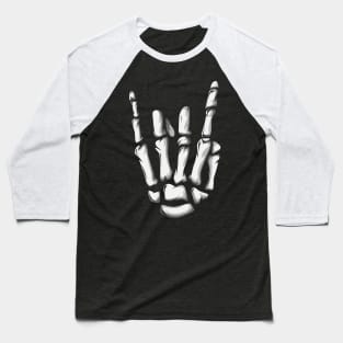 Heavy Metal Rock N' Roll Skeleton Hand Baseball T-Shirt